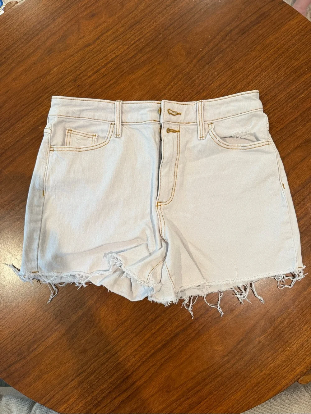 High-Rise White Denim Shorts